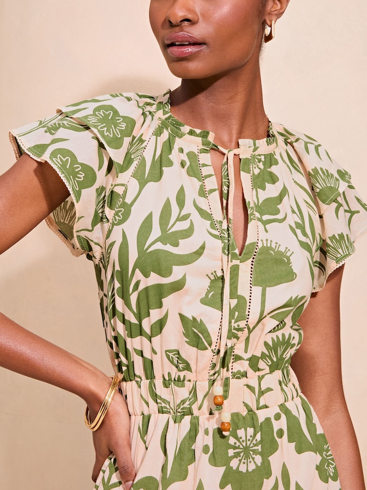Lipsy Green Short Sleeve Tiered Printed Summer Midi Dress - Image 4 of 4