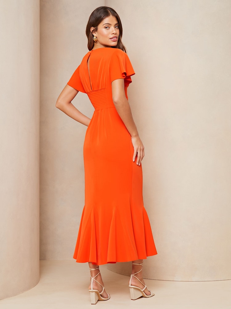 Lipsy Orange Flutter Sleeve Underbust Midi Dress - Image 2 of 4