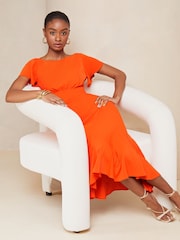 Lipsy Orange Flutter Sleeve Underbust Midi Dress - Image 3 of 4