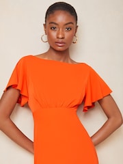 Lipsy Orange Flutter Sleeve Underbust Midi Dress - Image 4 of 4