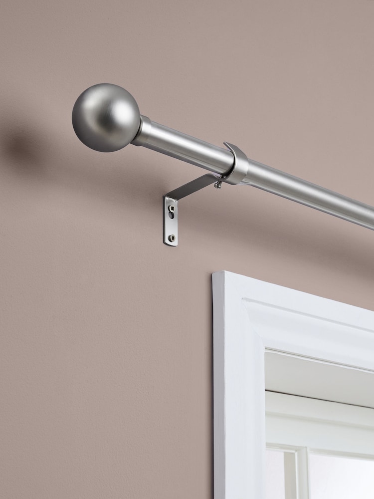 Brushed Silver Ball Finial Extendable Curtain 28mm Pole Kit - Image 1 of 5