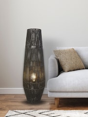 Searchlight Black Marvel Rattan Floor Lamp - Image 1 of 4