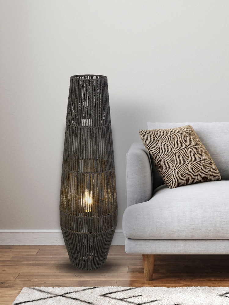 Searchlight Black Marvel Rattan Floor Lamp - Image 1 of 4