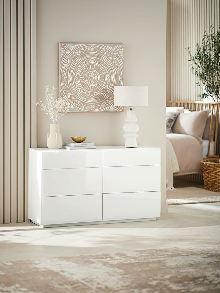 White Sloane Glass 6 Drawer Collection Luxe Chest of Drawers - Image 1 of 6