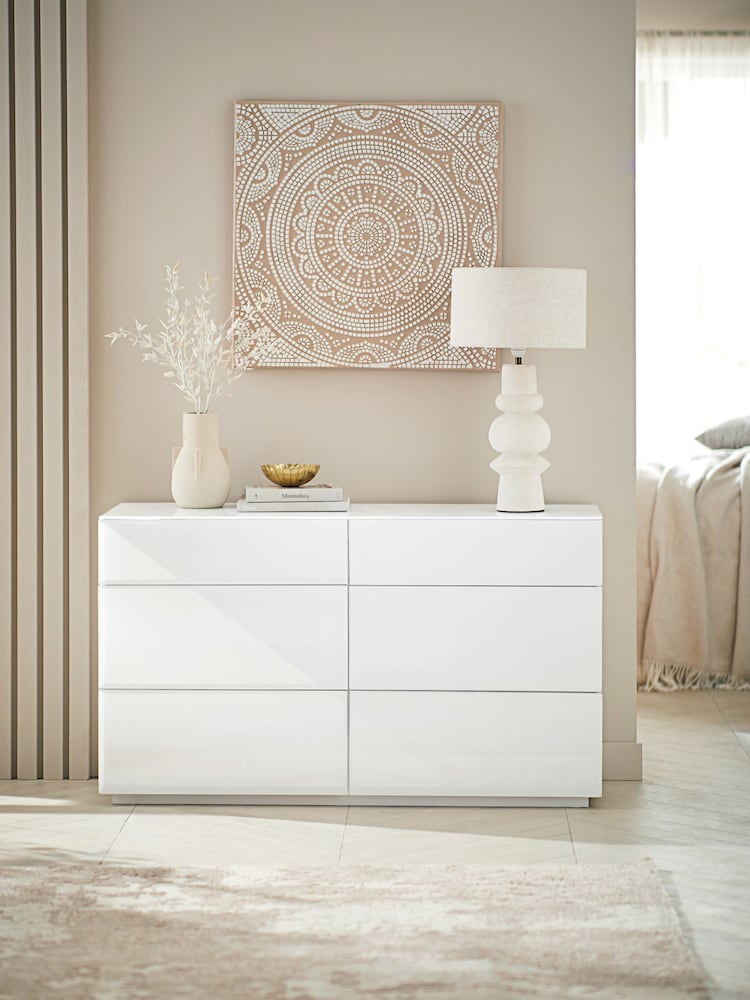 White Sloane Glass 6 Drawer Collection Luxe Chest of Drawers - Image 2 of 6