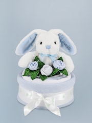 Babyblooms Blue 100% Cotton Cake Blanket with Personalised Baby Bunny Soft Toy Gift - Image 1 of 4