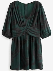 Green Printed Waisted Short Sleeve Mini Dress - Image 5 of 6
