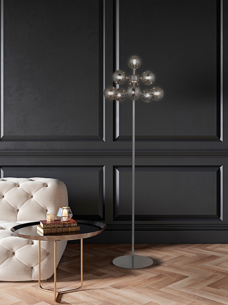 Searchlight Chrome Syringa Smoked 9 Light Floor Lamp - Image 1 of 4
