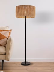 Searchlight Black Peru Natural Raffia Finish Floor Lamp - Image 1 of 5