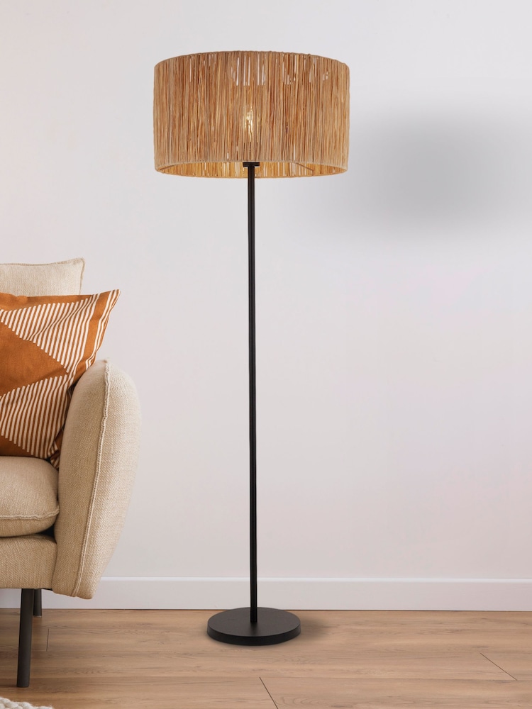 Searchlight Black Peru Natural Raffia Finish Floor Lamp - Image 1 of 5
