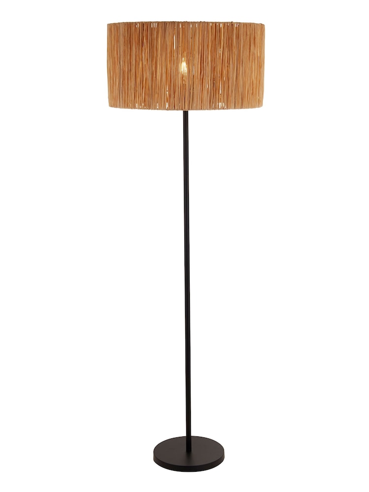 Searchlight Black Peru Natural Raffia Finish Floor Lamp - Image 2 of 5