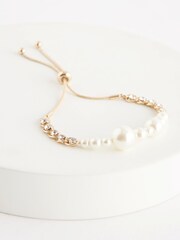 Gold Tone Diamanté And Pearl Pully Bracelet - Image 3 of 4