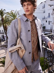 Chambray Blue Textured Linen Blend Chore Jacket - Image 1 of 10