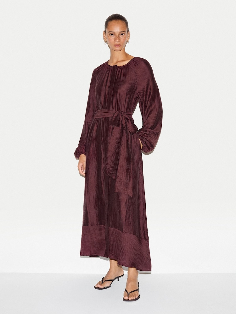 Jigsaw Red Textured Long Sleeve Dress - Image 1 of 6 Jigsaw Red Textured Long Sleeve Dress - Image 1 of 6