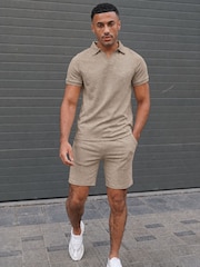 Bej - Tricou polo texturat din jerseu slub CAPO - Imaginea 1 din 3