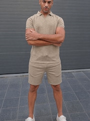 Bej - Tricou polo texturat din jerseu slub CAPO - Imaginea 2 din 3