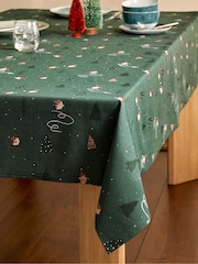 Green Christmas Gonk Wipe Clean 100% Cotton Table Cloth - Image 1 of 3