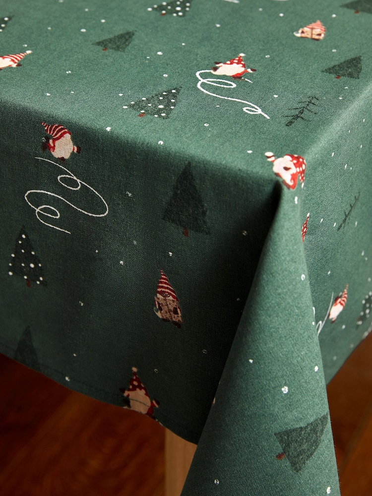 Green Christmas Gonk Wipe Clean 100% Cotton Table Cloth - Image 2 of 3