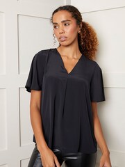 Threadbare Black V-Neck Flutter Sleeve Blouse - Image 1 of 4