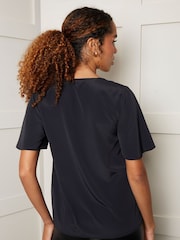 Threadbare Black V-Neck Flutter Sleeve Blouse - Image 2 of 4