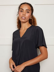 Threadbare Black V-Neck Flutter Sleeve Blouse - Image 3 of 4