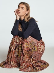 Berry Red Printed Satin Pleated Midi Skirt - Image 2 of 7