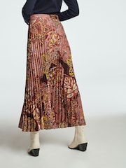 Berry Red Printed Satin Pleated Midi Skirt - Image 4 of 7