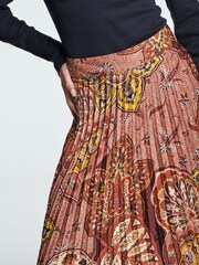 Berry Red Printed Satin Pleated Midi Skirt - Image 5 of 7
