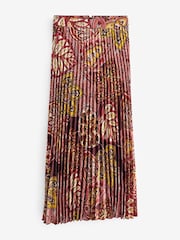 Berry Red Printed Satin Pleated Midi Skirt - Image 6 of 7