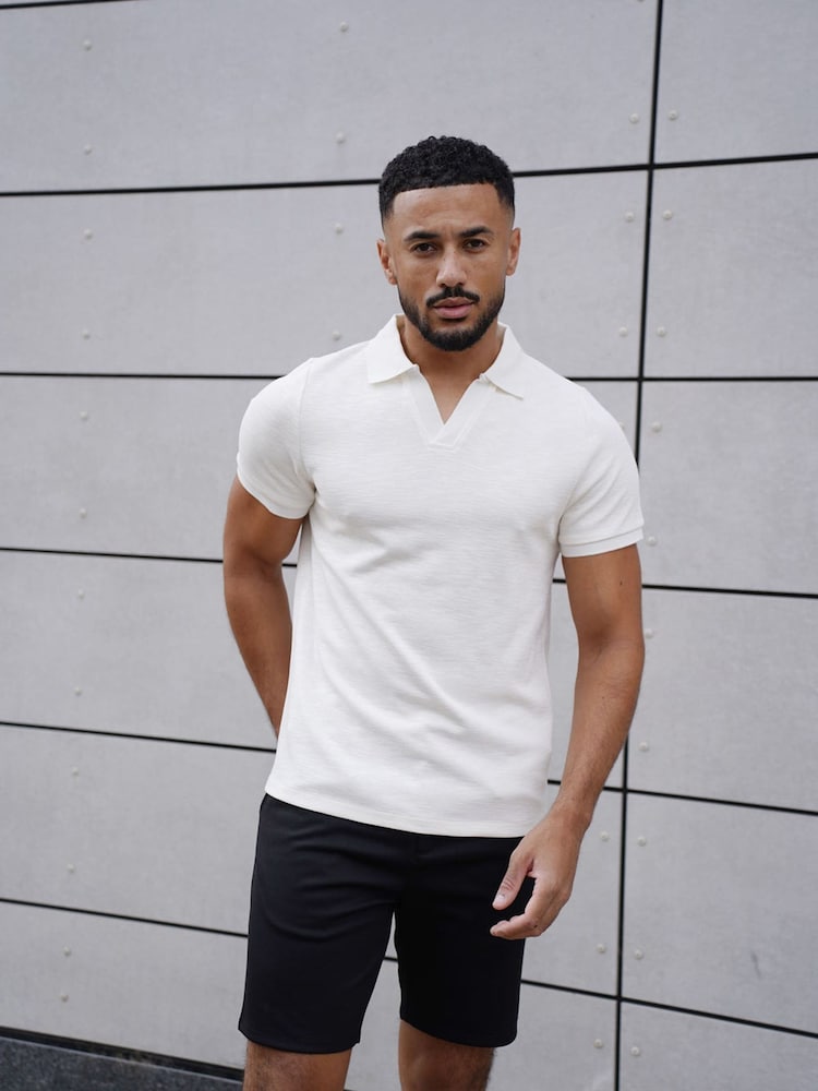 Alb - Tricou polo texturat din jerseu slub CAPO - Imaginea 1 din 5