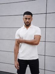 Alb - Tricou polo texturat din jerseu slub CAPO - Imaginea 2 din 5