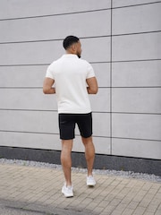 Alb - Tricou polo texturat din jerseu slub CAPO - Imaginea 4 din 5