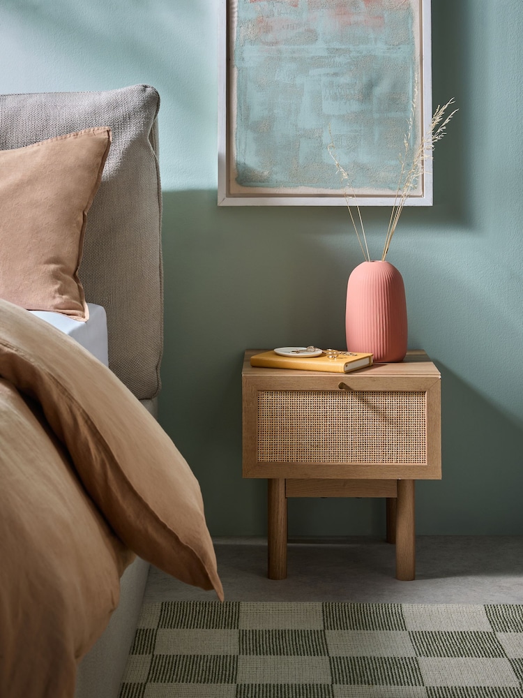 MADE.COM Oak Effect Pavia Rattan Bedside Table - Image 1 of 4