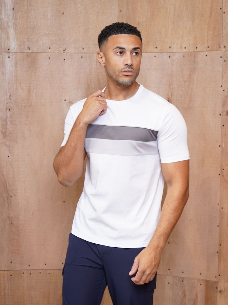 CAPO White Mercerised Stripe Colour Block T-Shirt - Image 1 of 4 CAPO White Mercerised Stripe Colour Block T-Shirt - Image 1 of 4