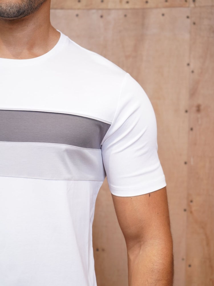 CAPO White Mercerised Stripe Colour Block T-Shirt - Image 4 of 4 CAPO White Mercerised Stripe Colour Block T-Shirt - Image 4 of 4