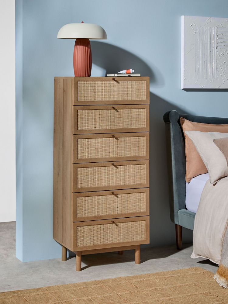 MADE.COM Oak Effect 1 Pavia Rattan 6 Drawer Chest of Drawers - Image 1 of 7