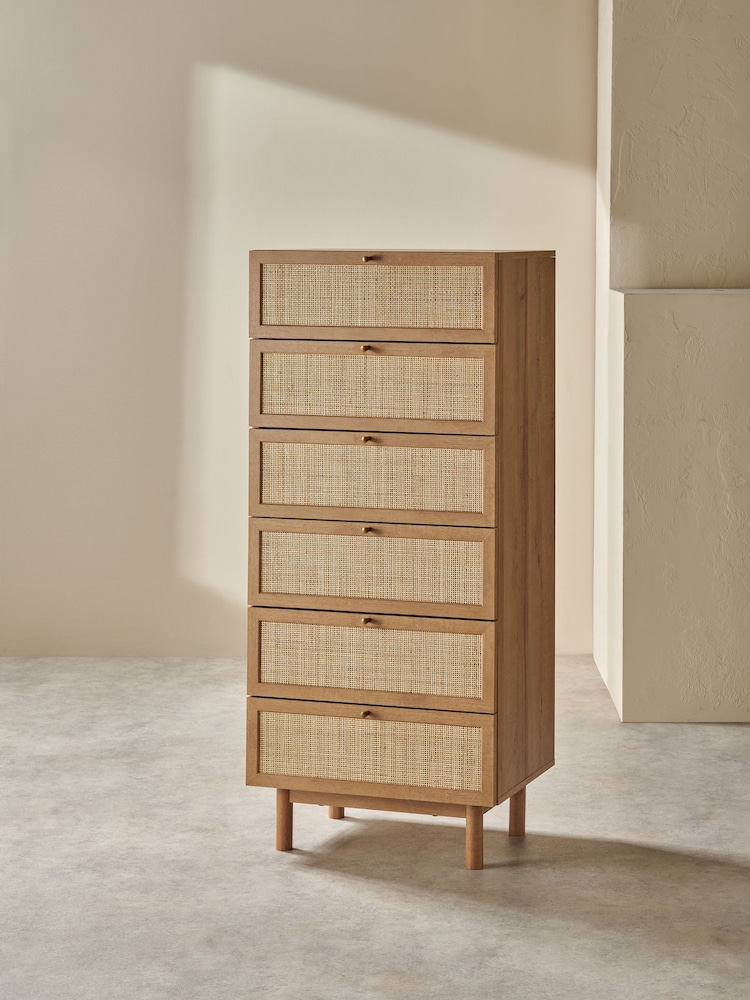 MADE.COM Oak Effect 1 Pavia Rattan 6 Drawer Chest of Drawers - Image 2 of 7