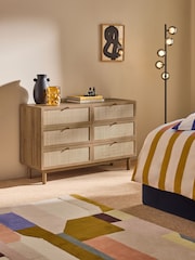 MADE.COM Oak Effect 2 Pavia Rattan 6 Drawer Wide Chest of Drawers - Image 1 of 5