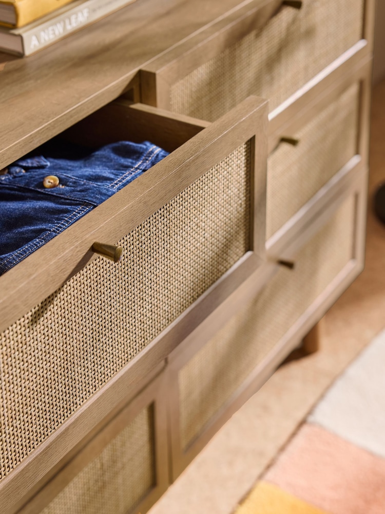 MADE.COM Oak Effect 2 Pavia Rattan 6 Drawer Wide Chest of Drawers - Image 2 of 5