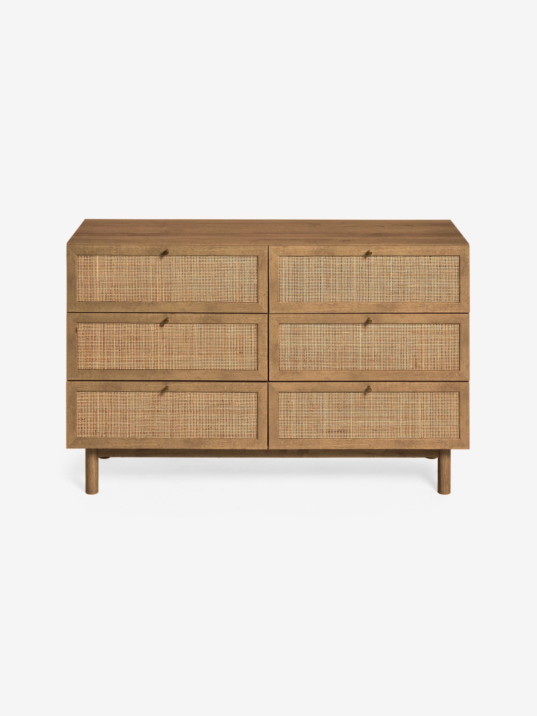 Buy MADE.COM Oak Effect 2 Pavia Rattan 6 Drawer Wide Chest of
