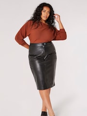 Apricot Black Faux Leather Look Midi Skirt - Image 3 of 4