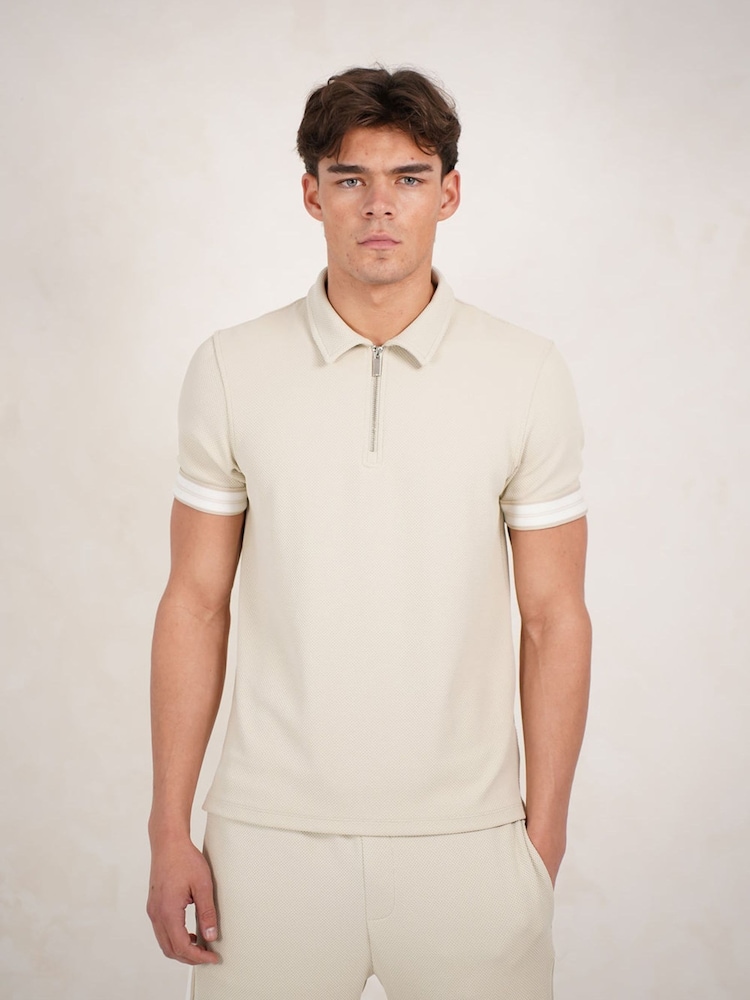 CAPO teksturēts lentes polo krekls ar rāvējslēdzēju - Attēls 1 no 3