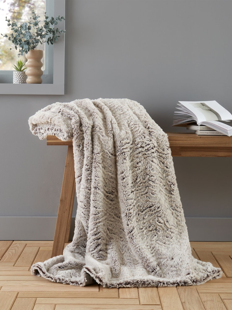 Catherine Lansfield Grey Wolf Faux Fur Throw - Image 1 of 3
