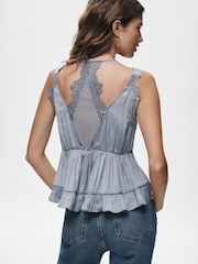Anthropologie Blue Lace-Trim Babydoll Top - Image 2 of 3