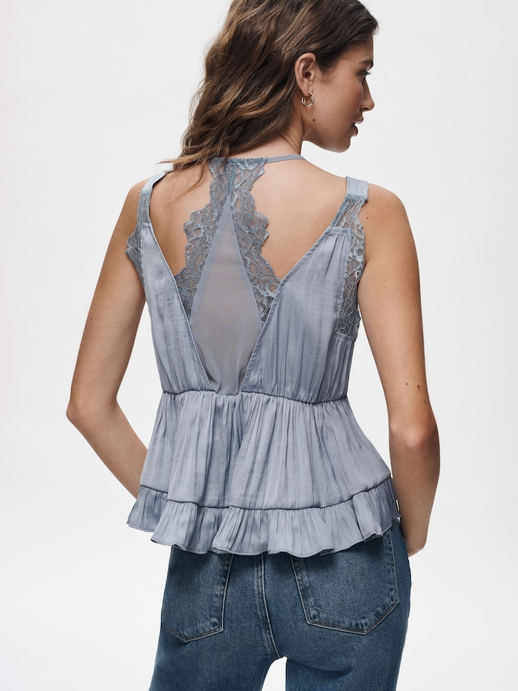 Anthropologie Blue Lace-Trim Babydoll Top - Image 2 of 3 Anthropologie Blue Lace-Trim Babydoll Top - Image 2 of 3