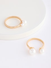 Gold Tone Recycled Metal Pearl Ring Pack - Image 3 of 3