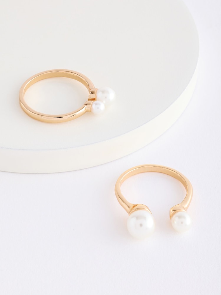 Gold Tone Recycled Metal Pearl Ring Pack - Image 3 of 3