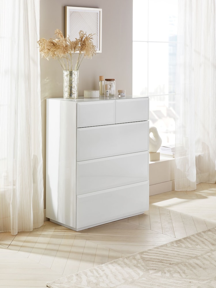 White Sloane Glass 5 Drawer Collection Luxe Chest of Drawers - Image 2 of 4