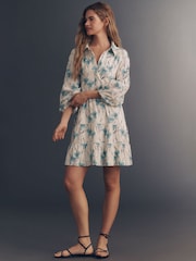 Anthropologie White Maeve The Bettina Tiered Mini Shirt Dress: Linen Edition - Image 1 of 3