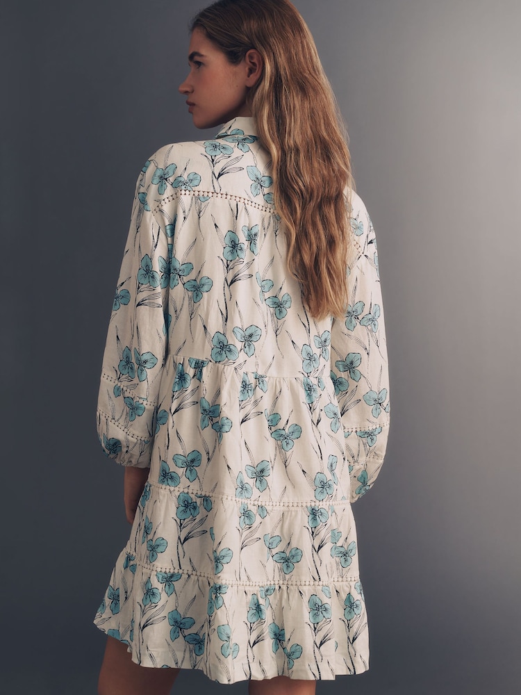 Anthropologie White Maeve The Bettina Tiered Mini Shirt Dress: Linen Edition - Image 2 of 3 Anthropologie White Maeve The Bettina Tiered Mini Shirt Dress: Linen Edition - Image 2 of 3
